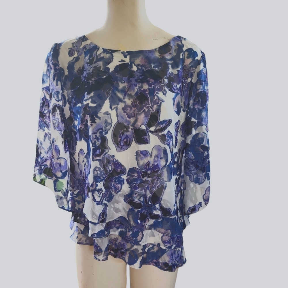 NWOT Alex Evenings Women's 3/4 Kimono Sleeve Floral Print Top Size LP